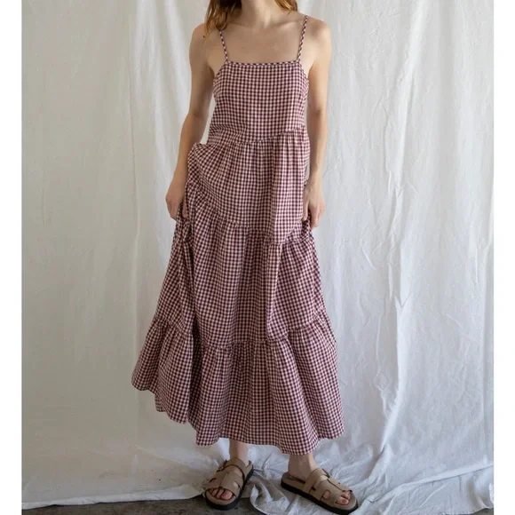 Things Between Purple Gingham Tiered Maxi Dress - Picture 7 of 7